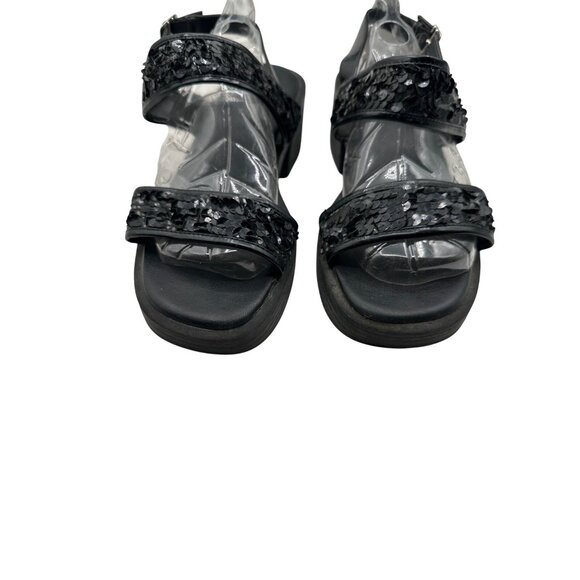 Coaster Size 9 Sandals With Sequined Straps & Chunky Heel Black - Picture 3 of 7